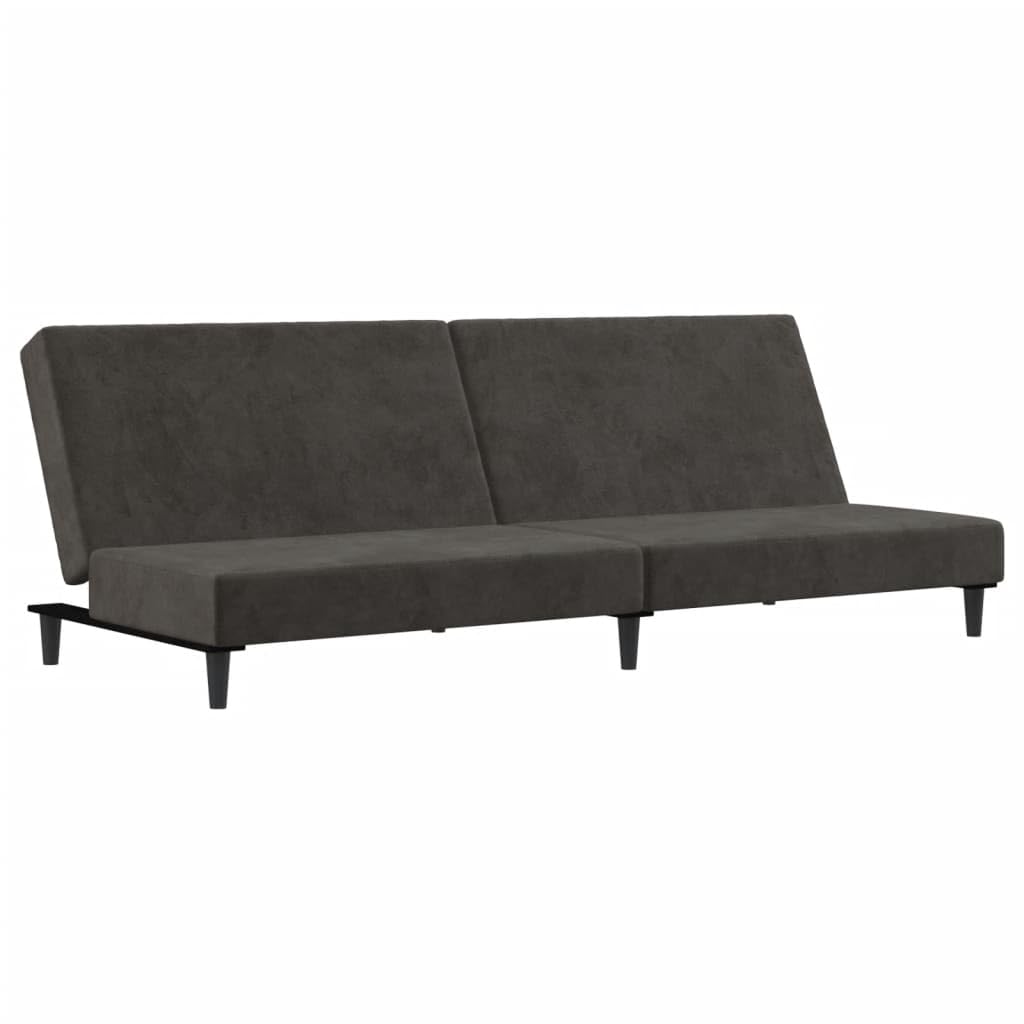 vidaXL Dark Gray Velvet 2-Seater Sofa Bed - Convertible Loveseat Couch for Living Room, Dormitory, Office, Twin Size Bed, Wooden Frame