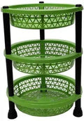 3 Layer Round Plastic Storage Rack For Vegetables And Fruits, Multipurpose Kitchen Organiser Stand, Floorstanding, Space Saving,