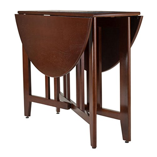 Mission Style Round Drop Leaf Table - Versatile Dining & Kitchen Furniture - 42' Diameter - Antique Walnut Finish - Solid & Composite Wood - Easy Assembly