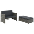 vidaXL Patio Lounge Set - 2 Piece Outdoor Furniture with Convertible Sofa Bed, Space Saving Footstool, Removable & Washable Cushion Covers, Durable Poly Rattan & Powder-Coated Steel Frame, Gray