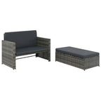 vidaXL Patio Lounge Set - 2 Piece Outdoor Furniture with Convertible Sofa Bed, Space Saving Footstool, Removable & Washable Cushion Covers, Durable Poly Rattan & Powder-Coated Steel Frame, Gray