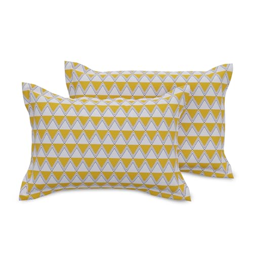 Huesland By Ahmedabad Cotton 144 Tc Cotton Pillow Covers Set Of 2  Yellow & White