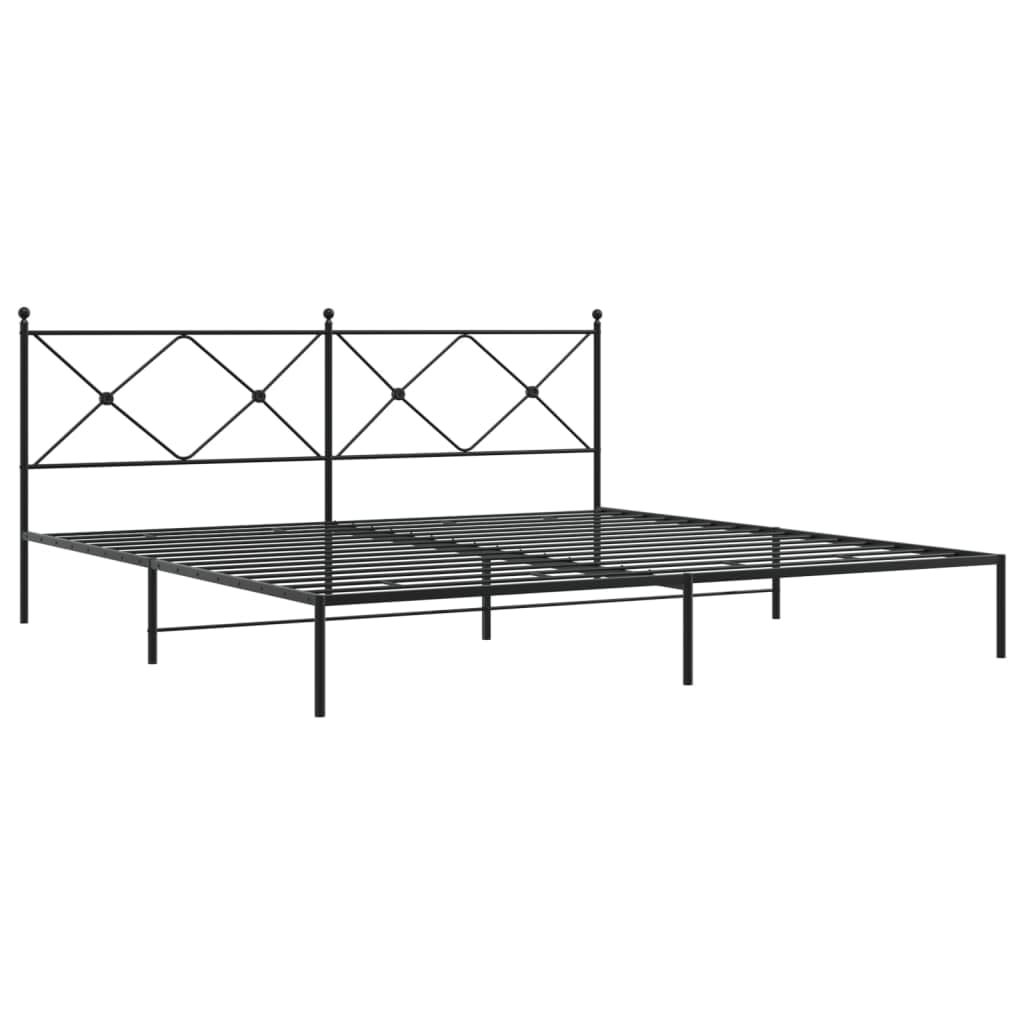 vidaXL Black Metal Bed Frame-King 76"x79.9" with Headboard and Slats-Modern Bedroom Furniture-Steel Construction-Easy Assembly