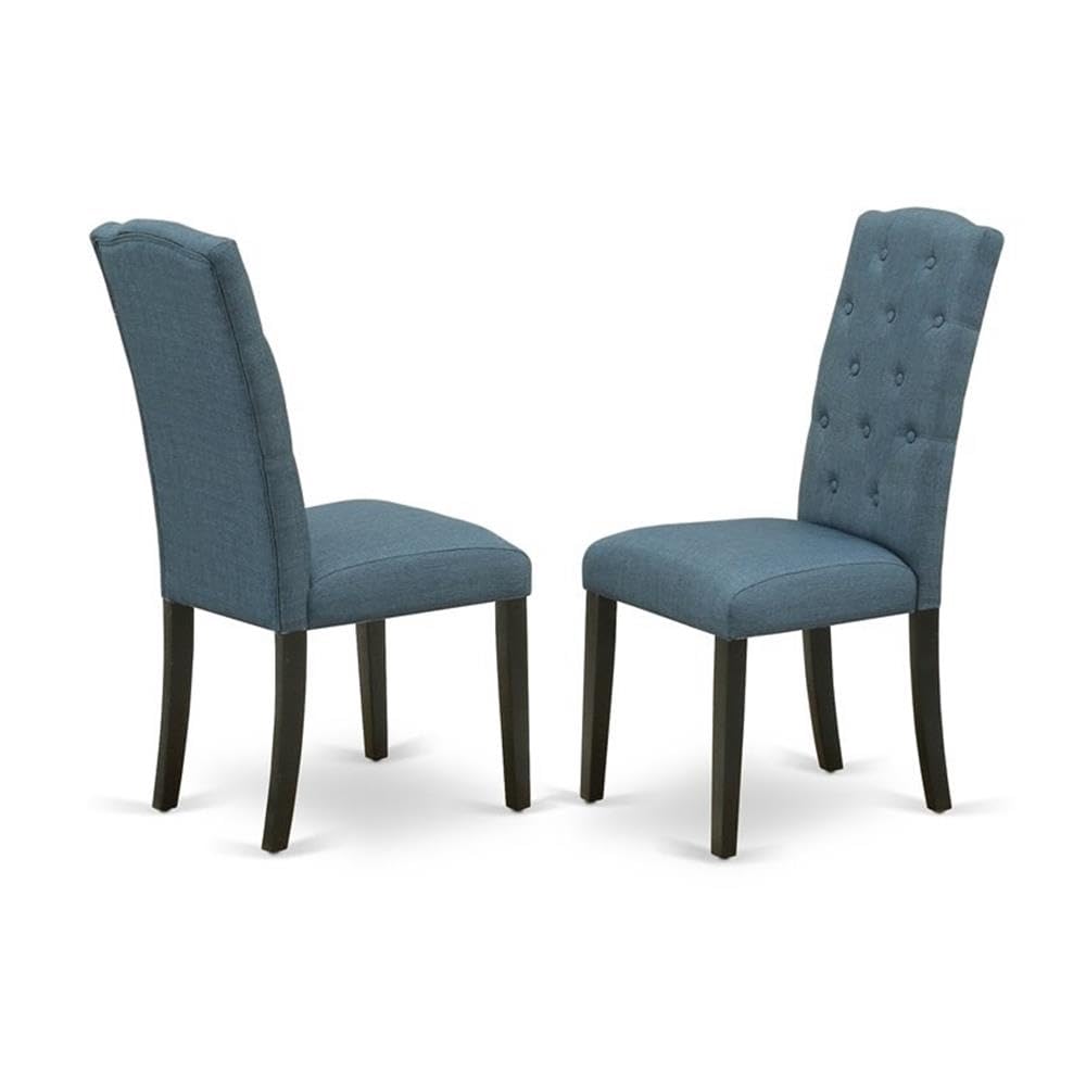 East West Furniture Wece5-Blk-21 5 Piece Dining Room Set Includes A Rectangle Wooden Table With Butterfly Leaf And 4 Mineral Blue Linen Fabric Parson Dining Chairs, 42X60 Inch, Black