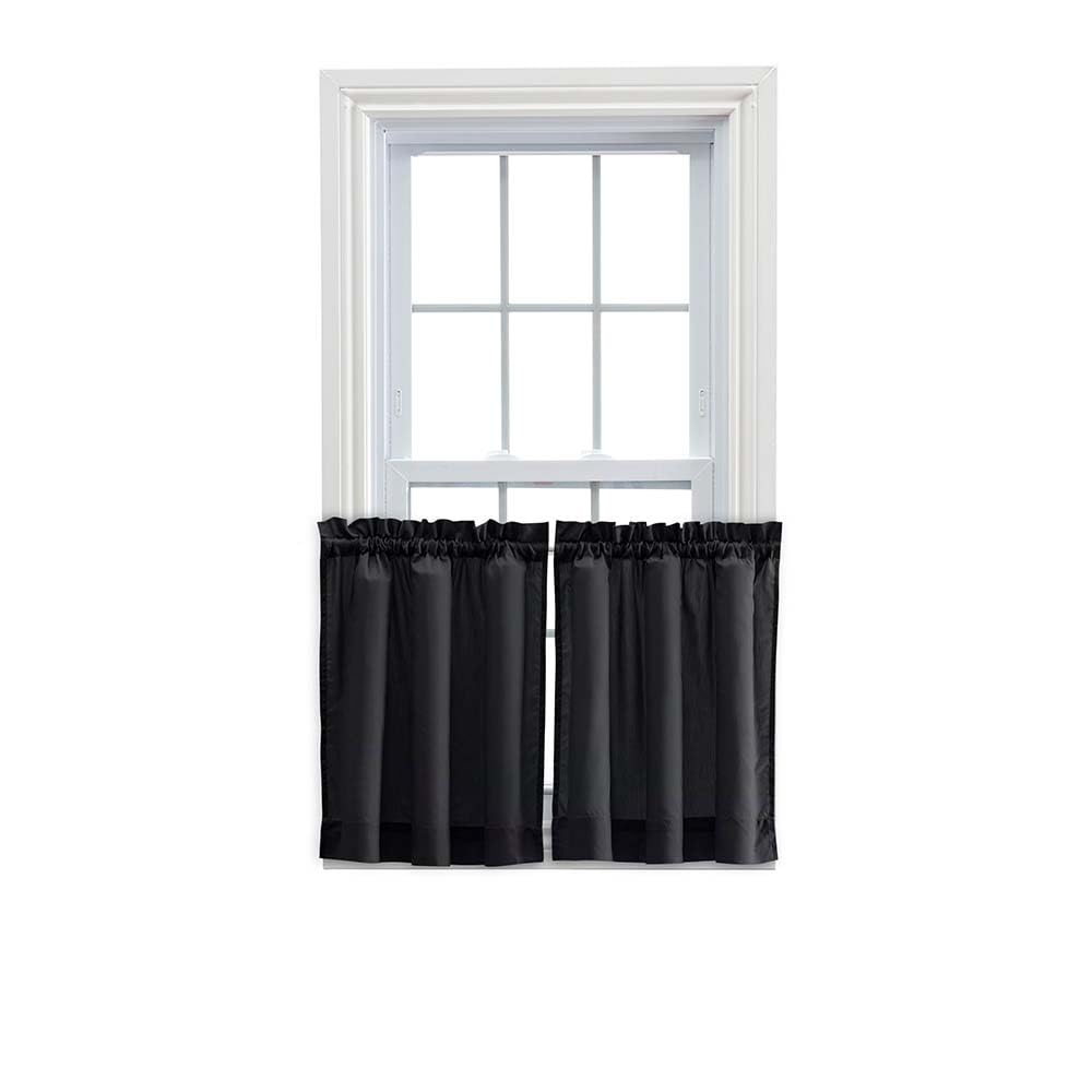 Ellis Curtain Stacey Sheer Tailored Tier Pair Curtains, 56 x 30, Black