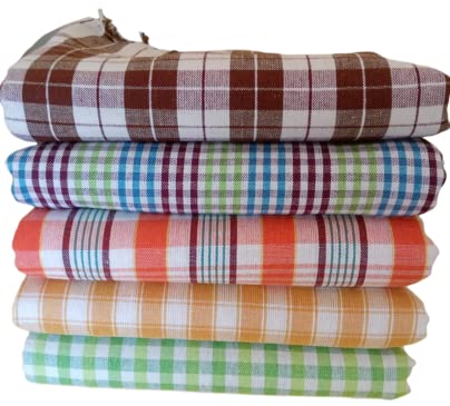 ImegaZ Handloom 100% Pure Cotton Bath Checks Towels Combo, Pack of 5, Towel Size 53 inch/25 inch, 63 cm/ 135 cm, Multicolor