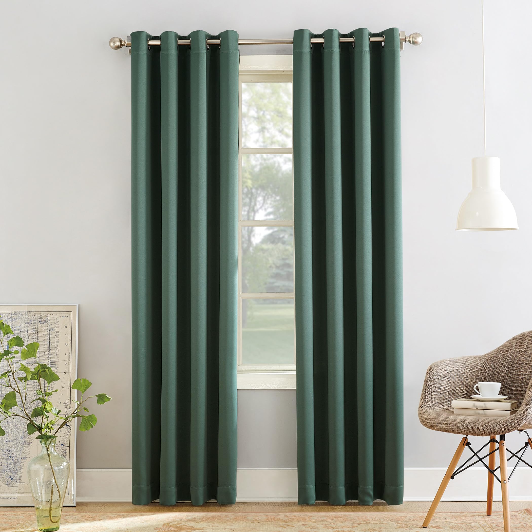 Sun Zero Barrow 2-Pack Energy Saving Grommet Curtain Panel Pair, 54' X 84, Everglade Green