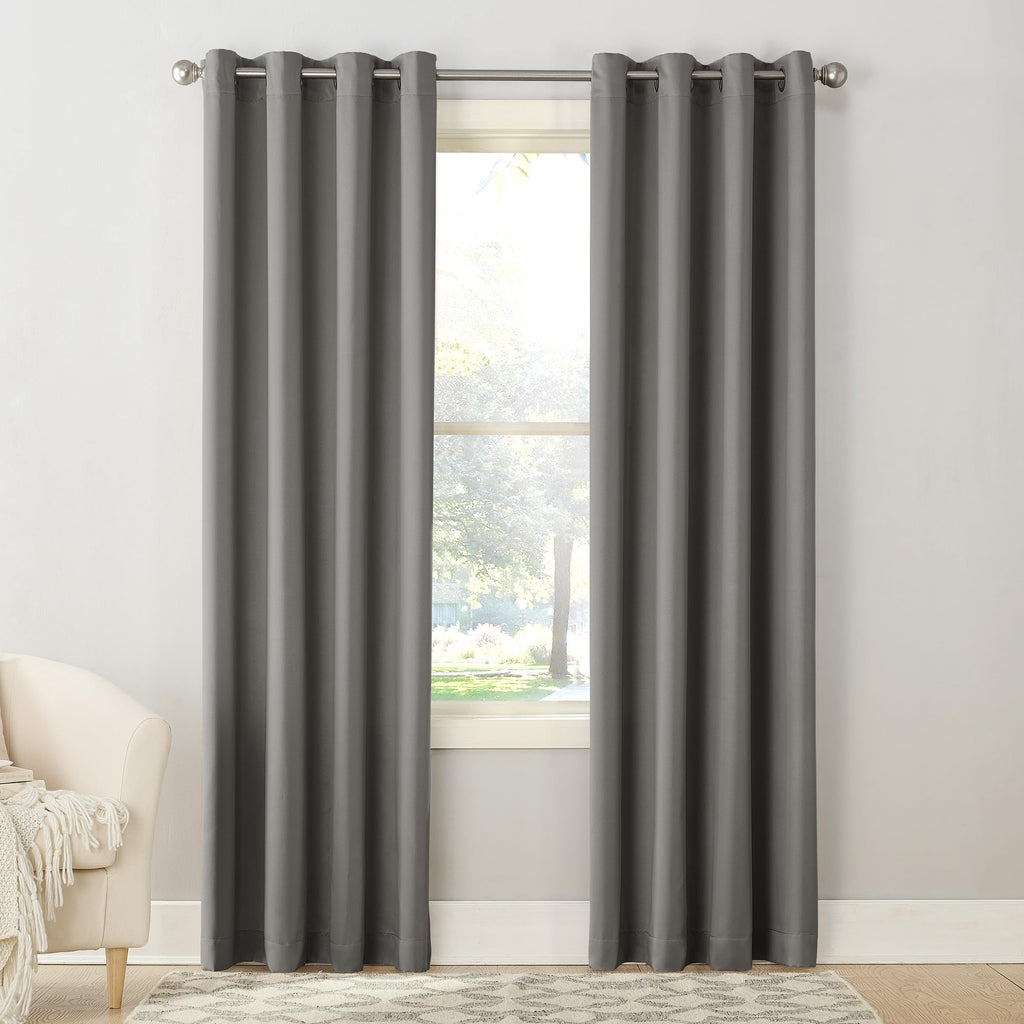 Sun Zero Barrow 2-Pack Energy Saving Grommet Curtain Panel Pair, 54' X 95, Steel Gray