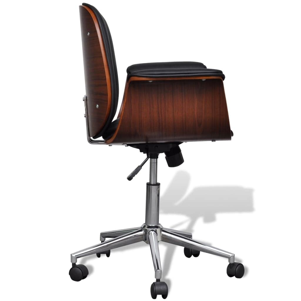 vidaXL Swivel Arm Chair with Bent Wood Frame and Faux Leather Covering - Adjustable Backrest - Easy Mobility with Castors - Adjustable Height