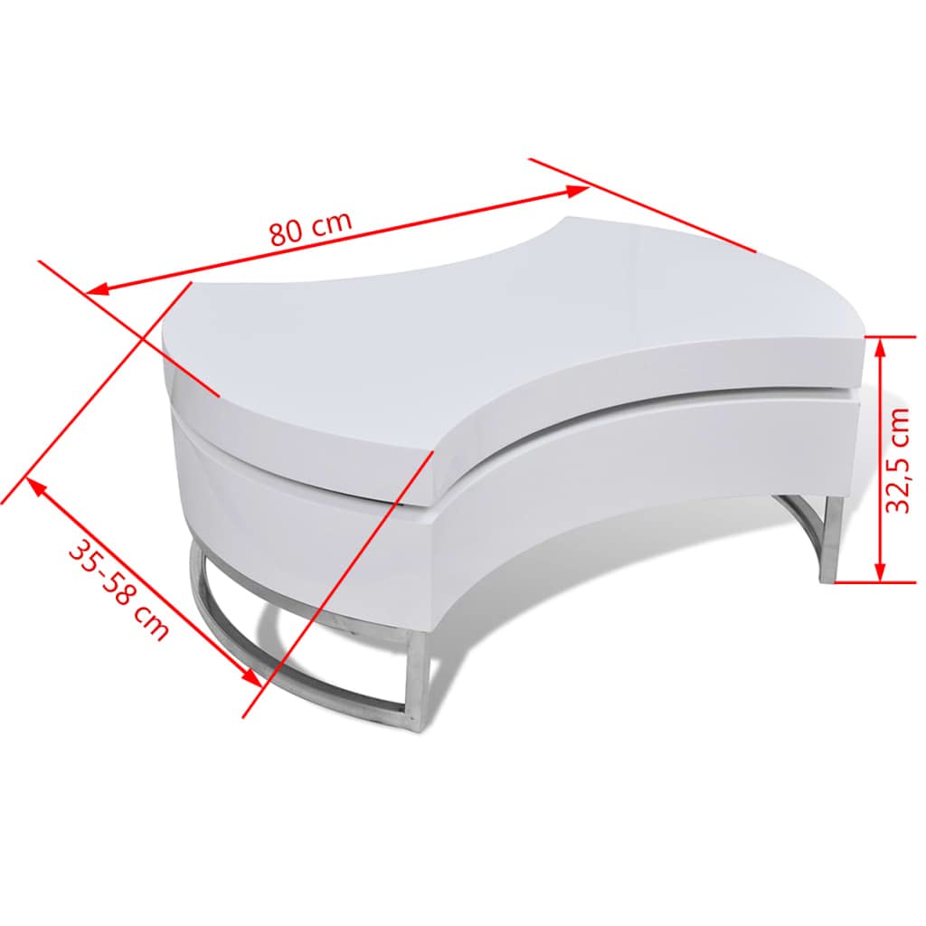 vidaXL Coffee Table Shape-Adjustable High Gloss White Side End Storage Table