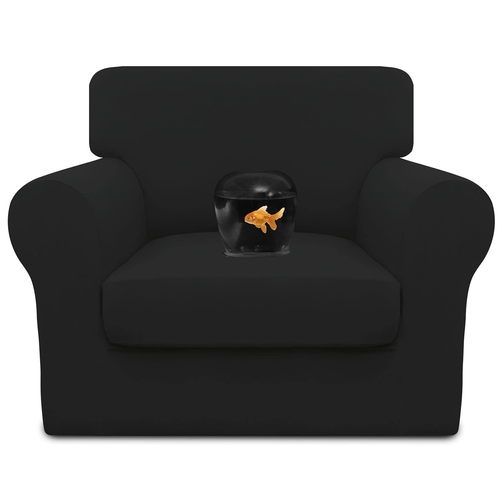 Easy-Going 100% Dual Waterproof 2 Pieces Chair Cover Stretch Soft Couch Cover For Dogs, Sofa Slipcover For 1 Separate Cushion Couch Leakproof Furniture Protector For Kids, Pets Black