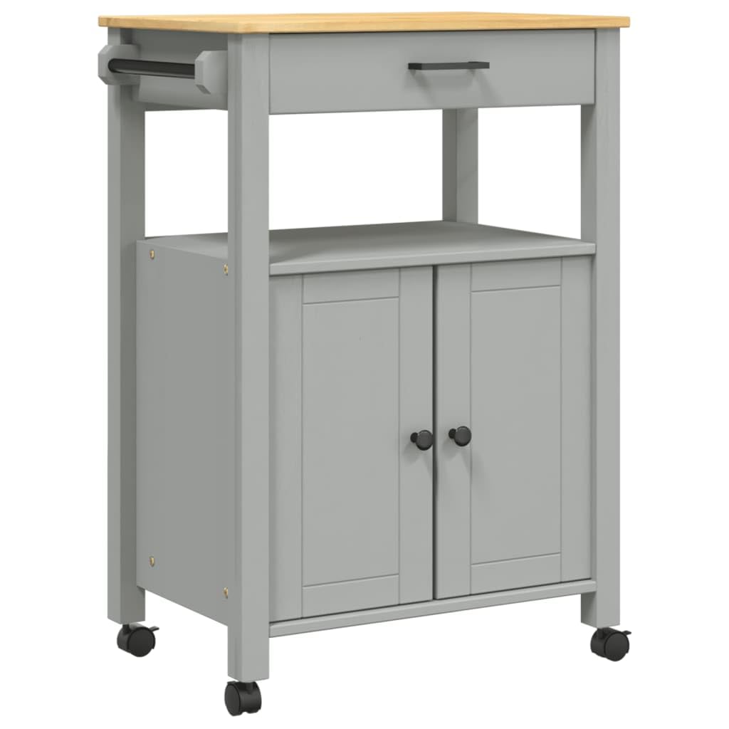 vidaXL Kitchen Trolley Rolling Cart - Solid Pine Wood with Drawer, 2 Doors, Wheels, Gray/Honey Wax, 23.6"x15.7"x35.4"