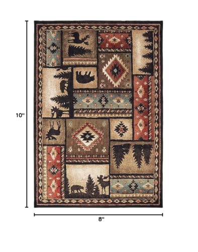 HomeRoots Polypropylene 8’x10’ Black and Brown Nature Lodge Area Rug