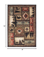 HomeRoots Polypropylene 8’x10’ Black and Brown Nature Lodge Area Rug