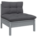 vidaXL Solid Pinewood Patio Lounge Set 11 Piece with Cushions Garden Outdoor Lawn Yard Terrace Balcony Wooden Seat Seating Furniture Gray