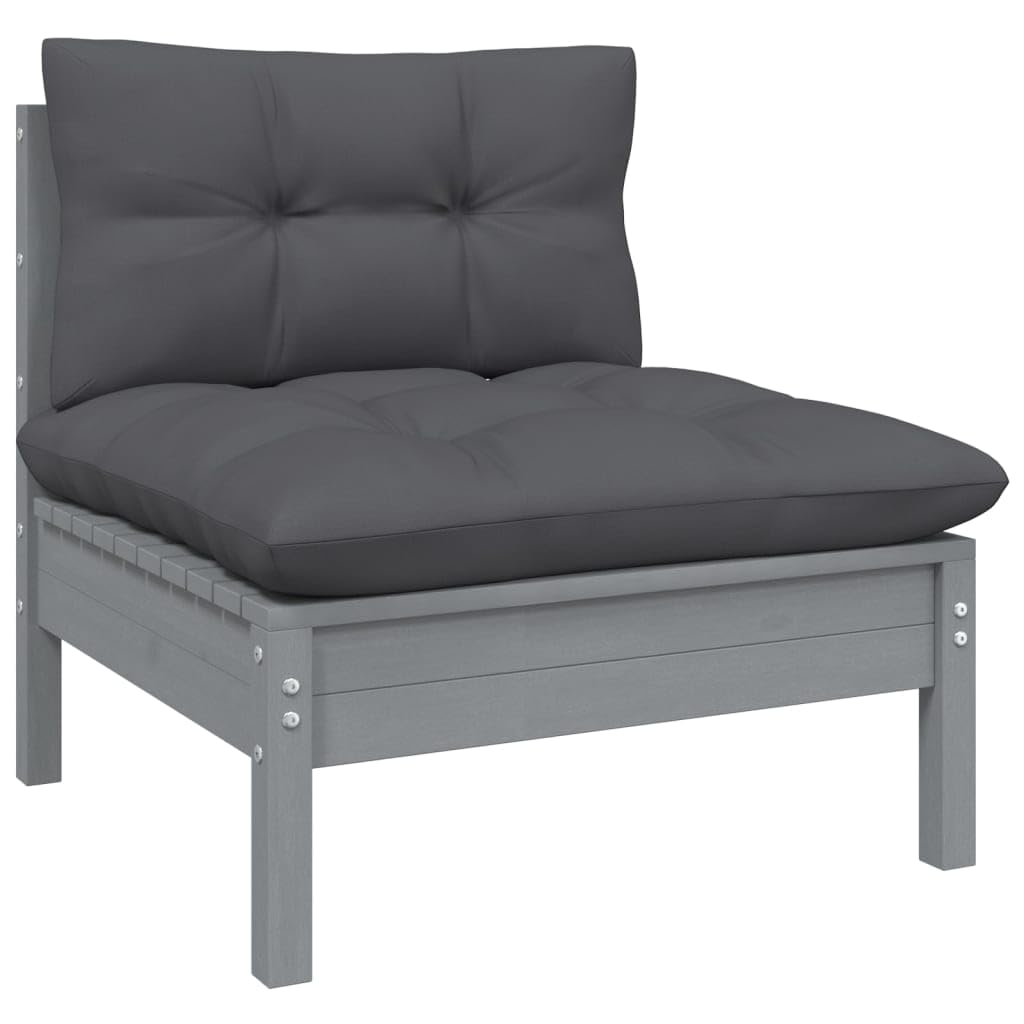 vidaXL Solid Pinewood Patio Lounge Set 11 Piece with Cushions Garden Outdoor Lawn Yard Terrace Balcony Wooden Seat Seating Furniture Gray