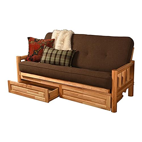 Kodiak Furniture Lodge Storage Futon with Linen Fabric Mattress in Natural/Brown