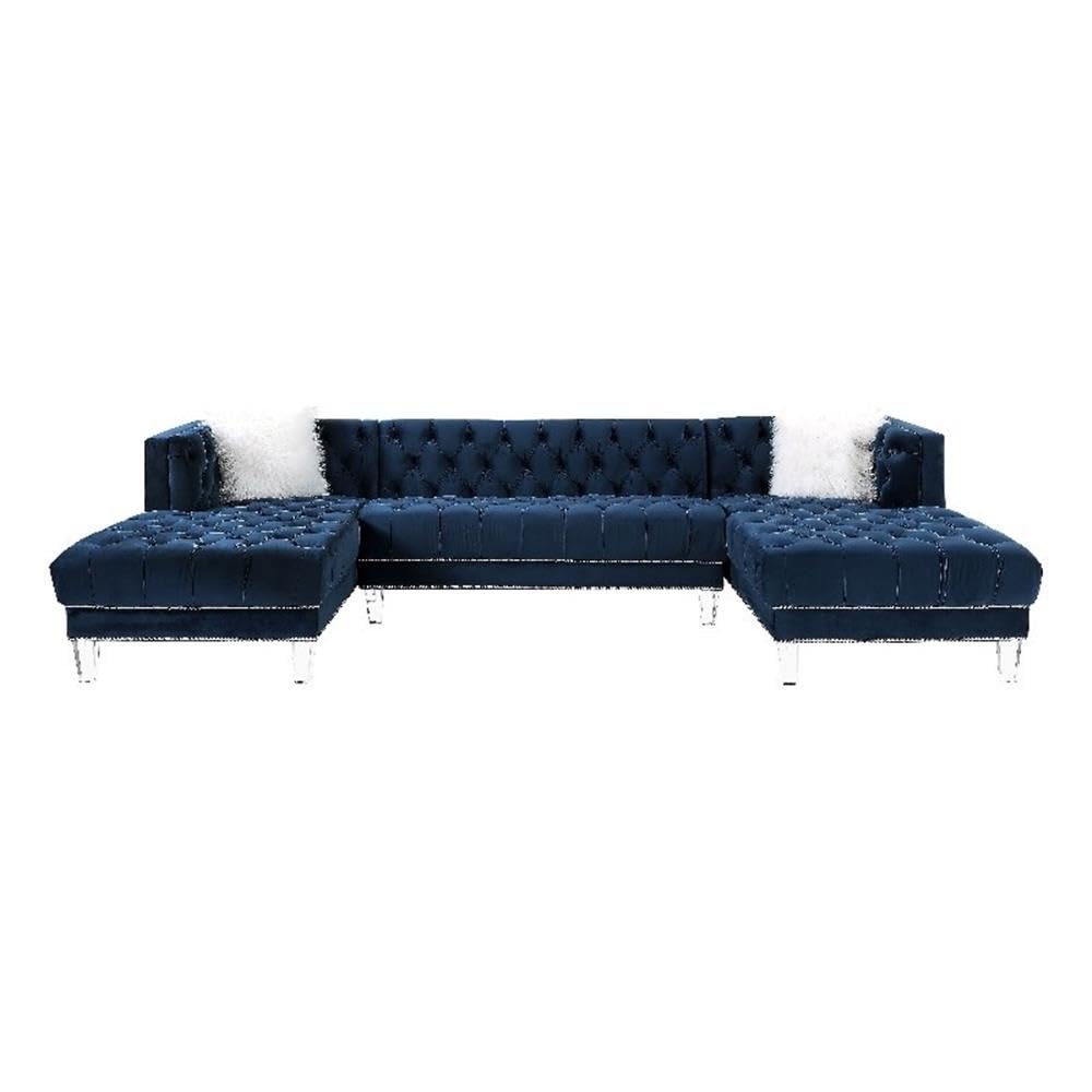 Acme Adnelis Velvet Tufted Sectional Sofa with 2 Pillows in Red