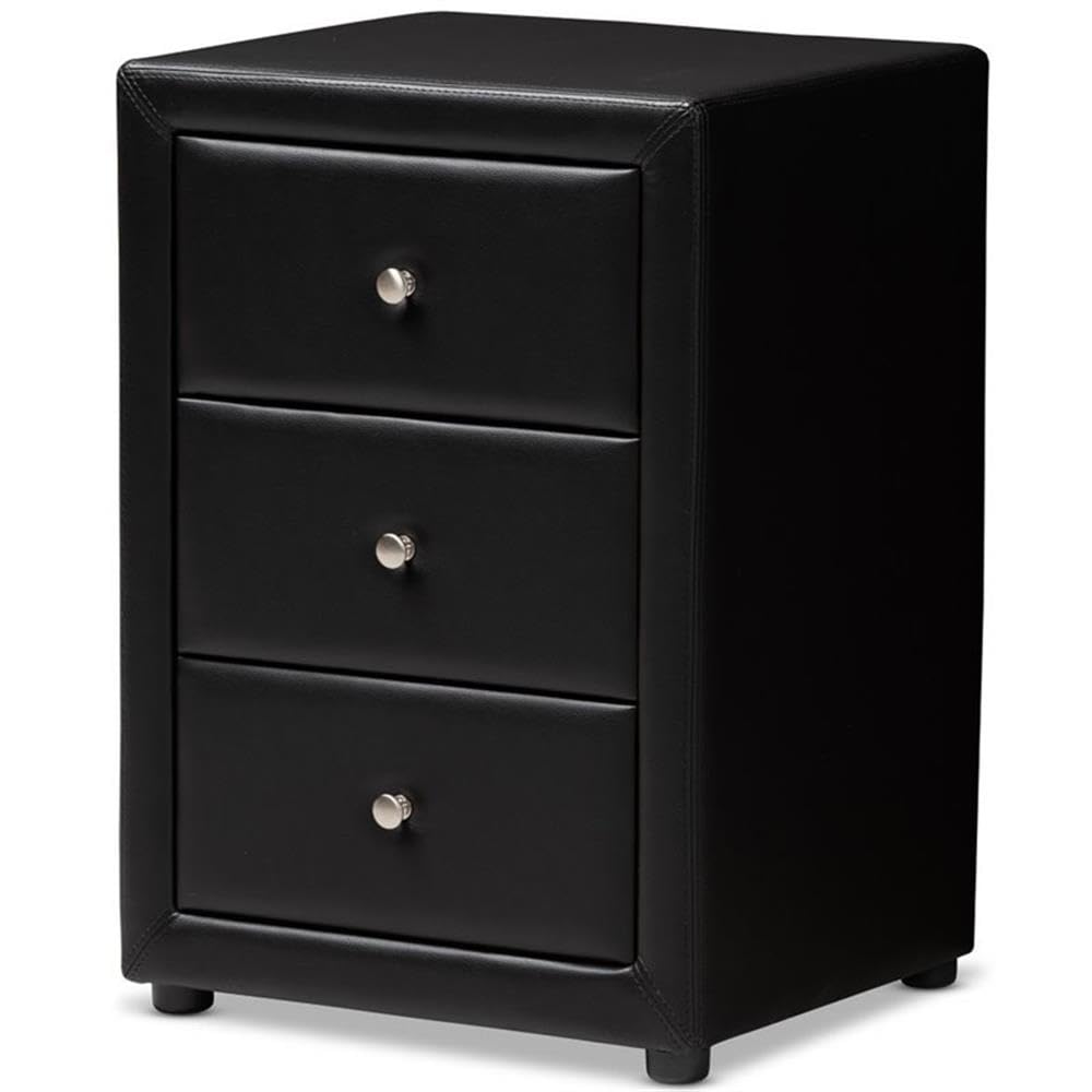 Baxton Studio Tessa Modern And Contemporary Black Faux Leather Upholstered 3Drawer Nightstand