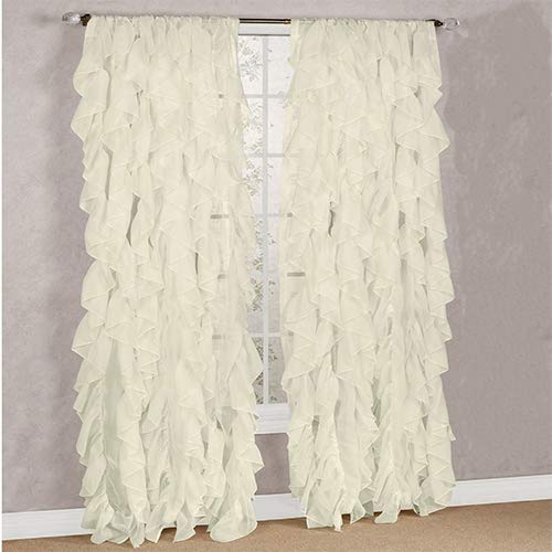 Diamondhome Decorative Sheer Vertical Ruffle Waterfall Window Treatment Curtain Drape Set (Beige, 2 Panel 50' X 84')