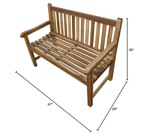 HomeRoots Compact Teak Outdoor Bench with Straight Design in Natural Finish