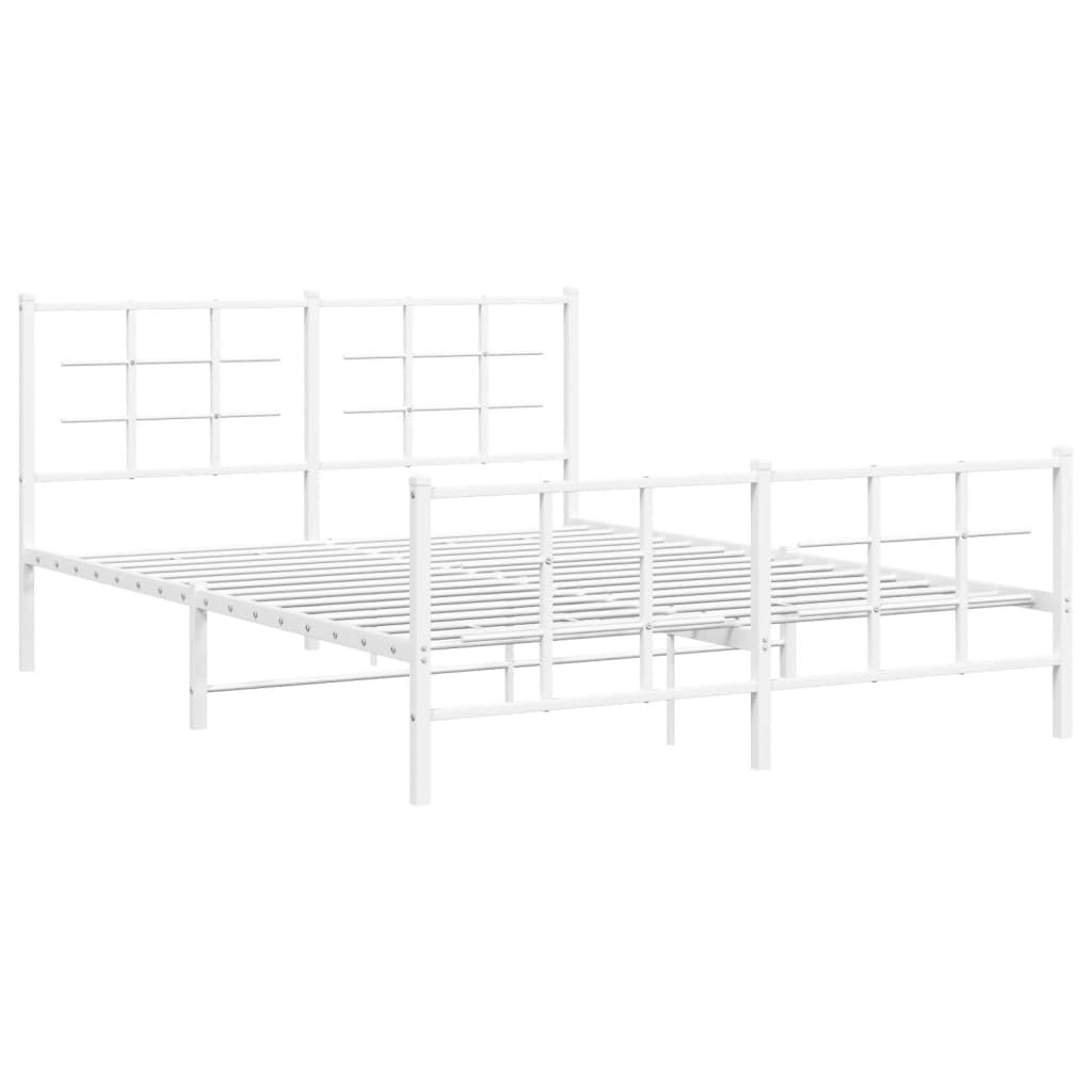 vidaXL White Steel Metal Bed Frame-Double Bed with Headboard/Footboard-81.5" x61.4 x35.4 | Modern Bedroom Furniture