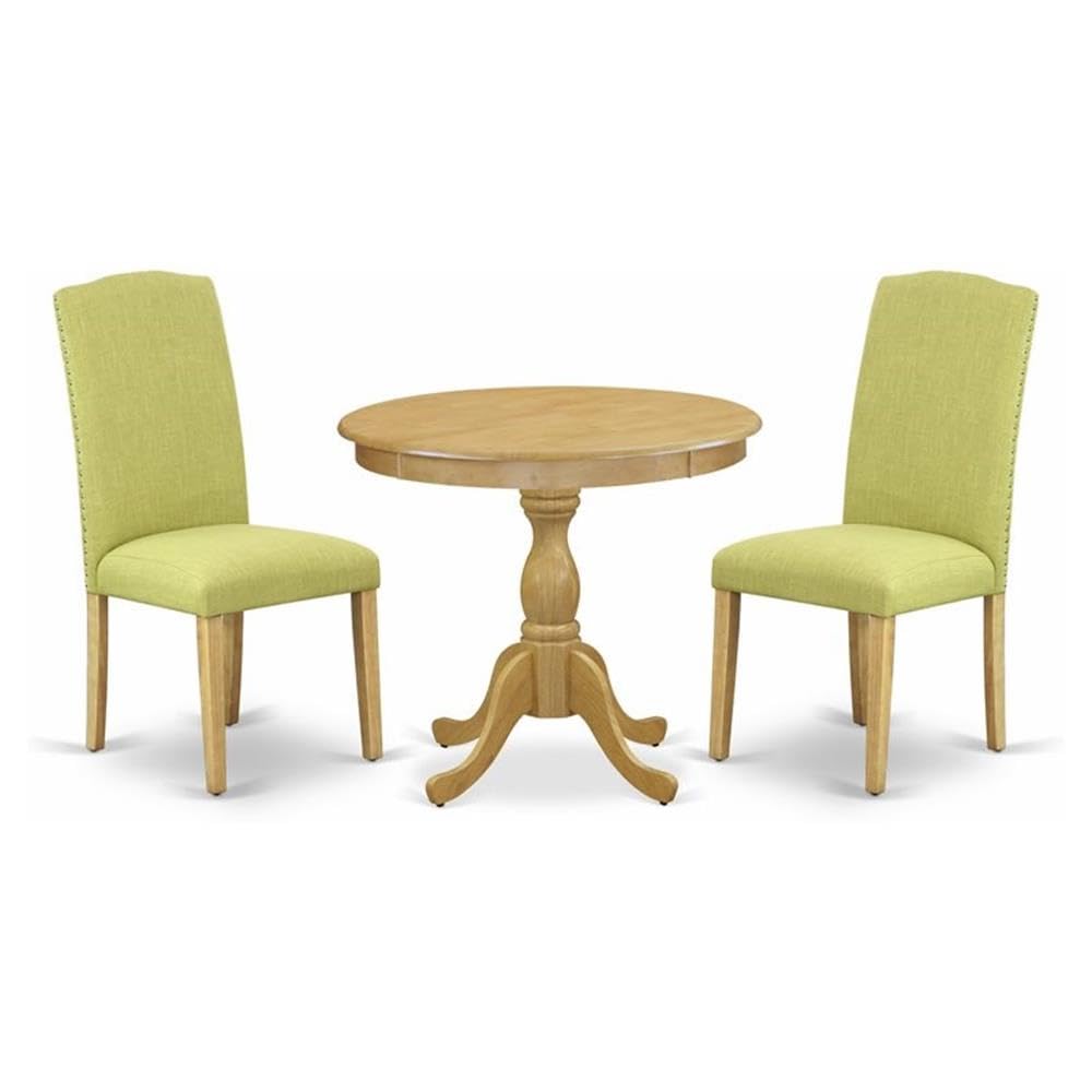 East West Furniture AMEN3-OAK-07 3 Piece Kitchen Table Set Contains a Round Dining Room Table with Pedestal and 2 Limelight Line