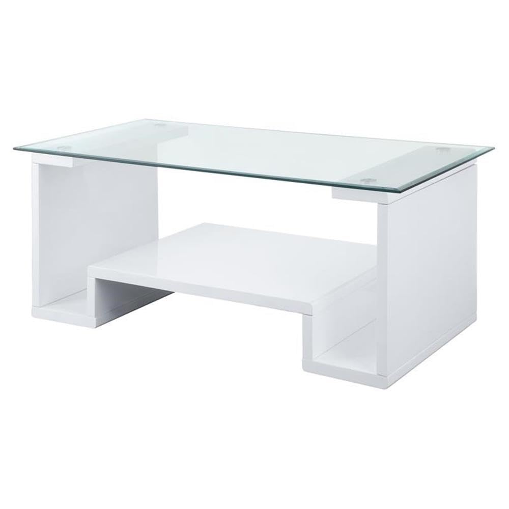 Acme Nevaeh Wooden Rectangular Coffee Table in Clear and White High Gloss