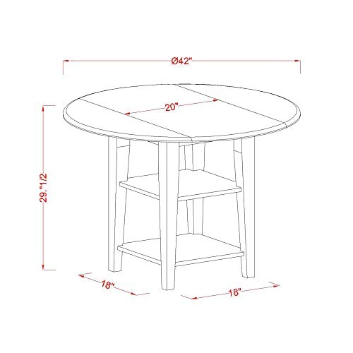 East West Furniture SUPL5-BMK-C 5 Piece Dining Room Furniture Set Includes a Round Kitchen Table with Dropleaf & Shelves and 4 Linen Fabric Upholstered Chairs, 42x42 Inch, Buttermilk & Cherry