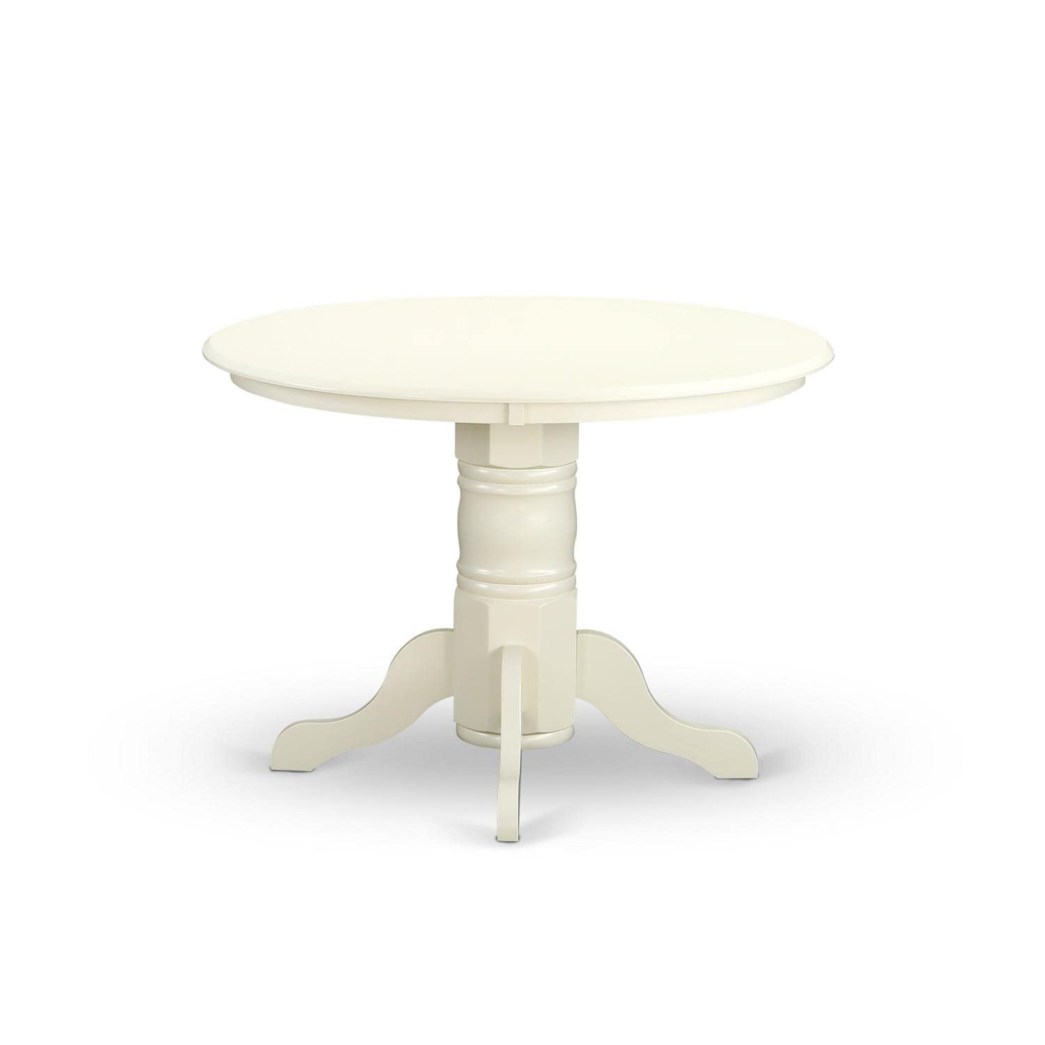 East West Furniture SHNO3-LWH-W 3 Piece Modern Dining Table Set Contains a Round Kitchen Table with Pedestal and 2 Dining Room Chairs, 42x42 Inch, Linen White