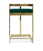 Bar Chair, 26&Quot;, Green Cushion, Gold Base