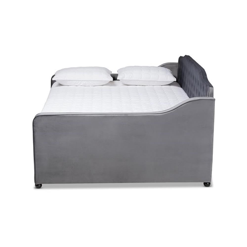 Baxton Studio Freda Gray Velvet Button Tufted Full Size Wood Daybed