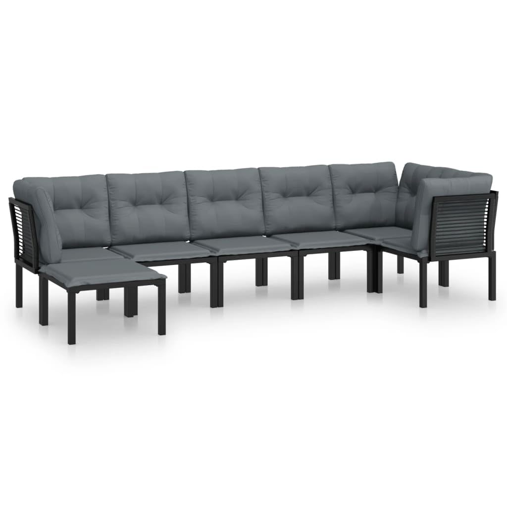 vidaXL Patio Lounge Set 7 Piece, Outdoor Patio Furniture with Coffee Table, Conversation Set with Footstool, Modern Style, Black