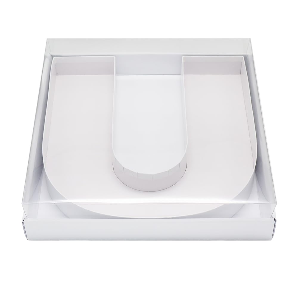 WENPACK 12 Cardboard Letter Shaped Mache Decorative Strawberries Fillable Sweets Candy Box with Clear Lid (White, U)