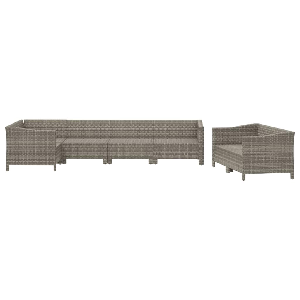 vidaXL Patio Furniture Set 7 Piece, Garden Sofa Set with Cushions, Patio Lounge Set Rattan Outdoor Sectional Sofa, Gray Poly Rattan