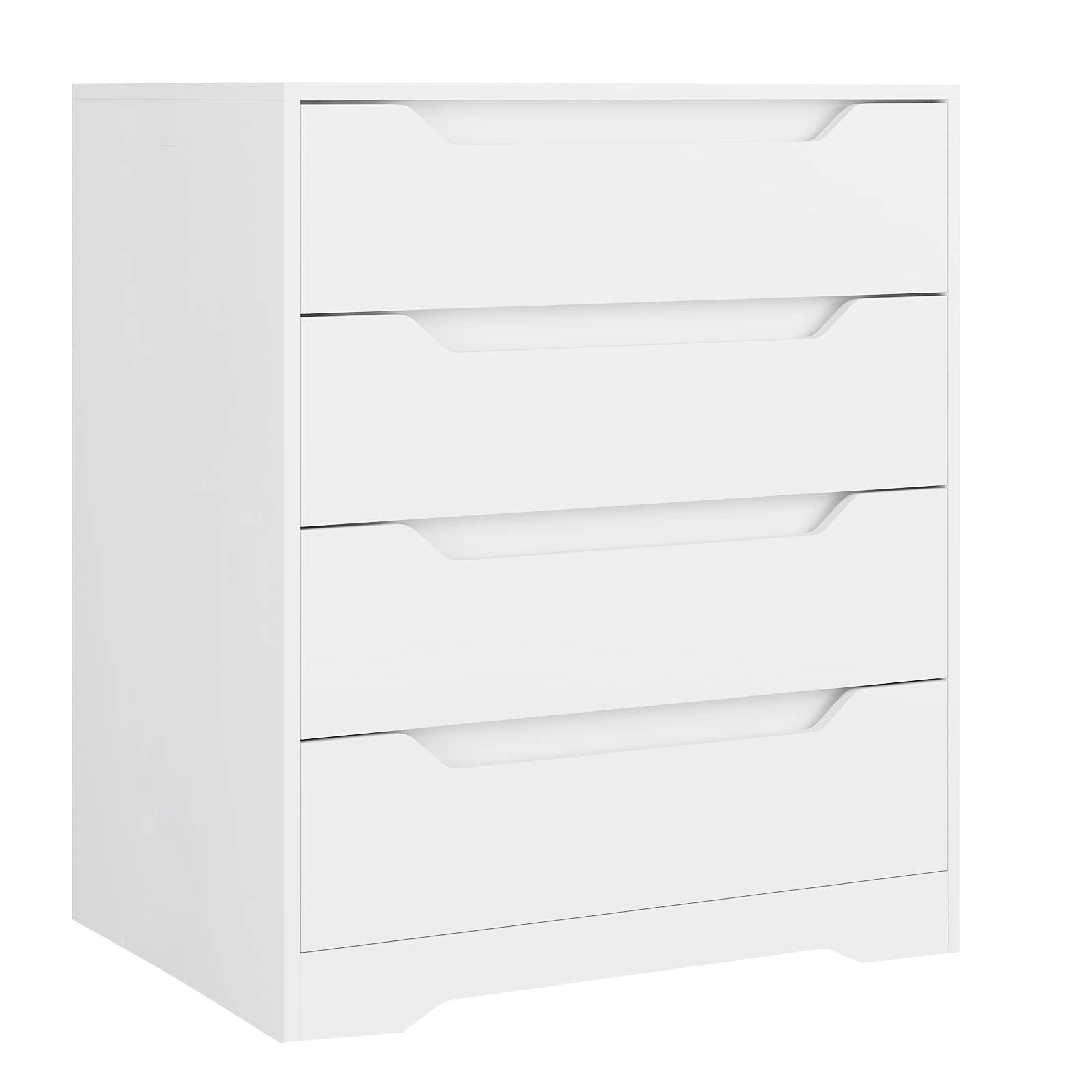 Hostack White Dresser, 4 Drawers Dresser, Modern Dresser Chest Of Drawers With Cut-Out Handles, Small Dresser With Drawers, Wood Makeup Dresser Chest For Living Room, Entryway, Home Office, White