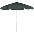 Fiberbuilt 7.5' Hex Garden Patio Umbrella 6 Rib Push Up Bright Aluminum with Forest Green Vinyl Coated Weave Canopy