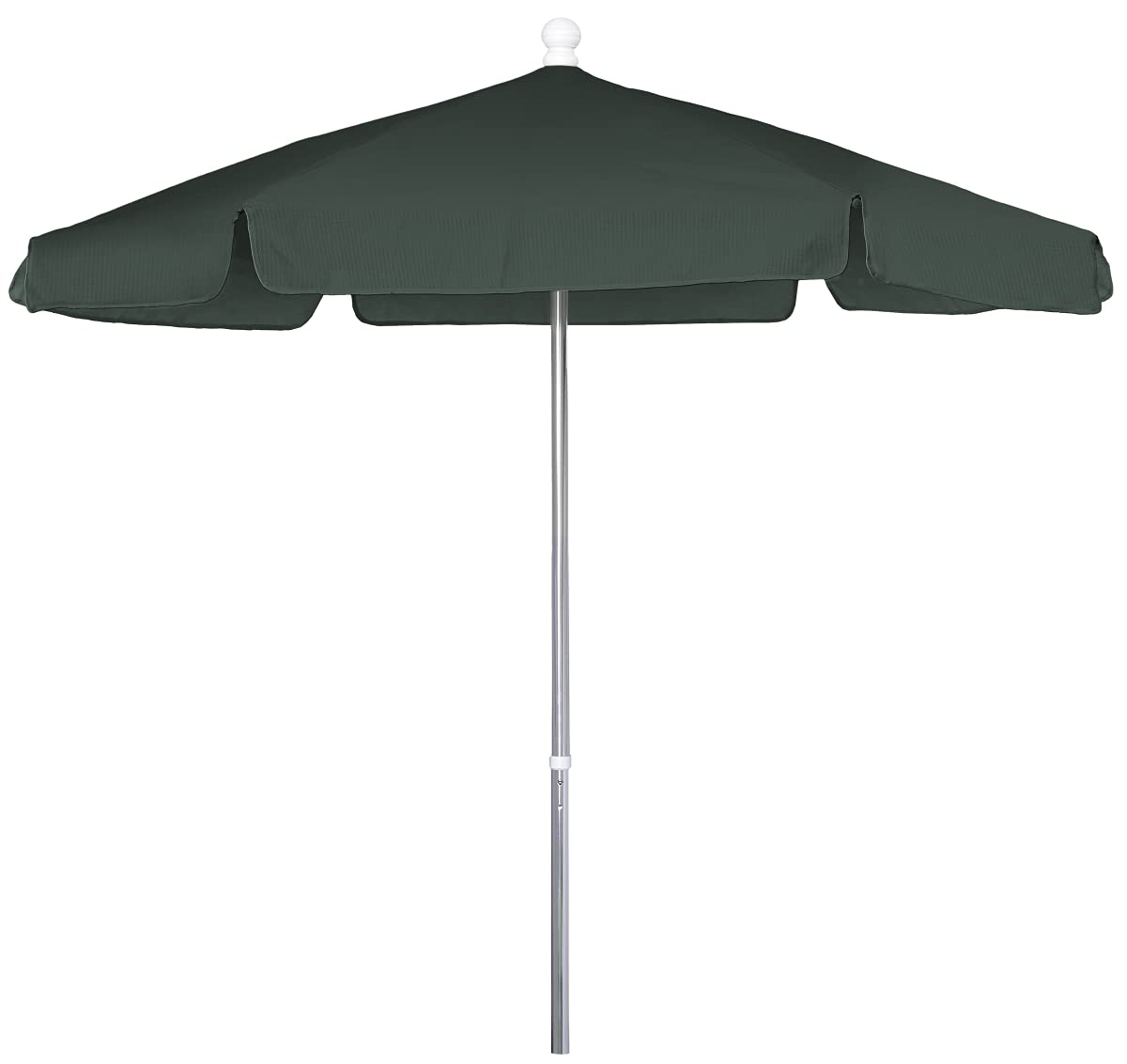 Fiberbuilt 7.5' Hex Garden Patio Umbrella 6 Rib Push Up Bright Aluminum with Forest Green Vinyl Coated Weave Canopy