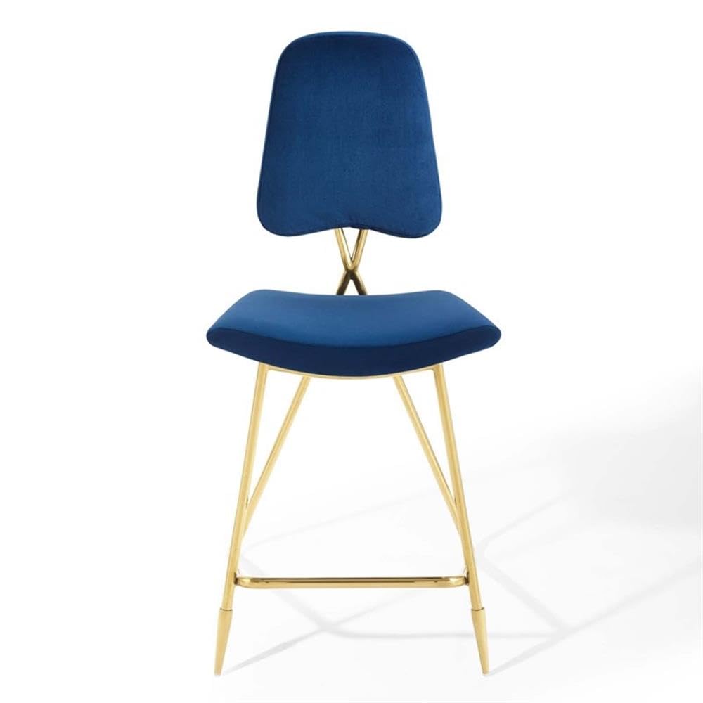 Modway Ponder Performance Velvet Upholstered Dining Counter Stool in Navy