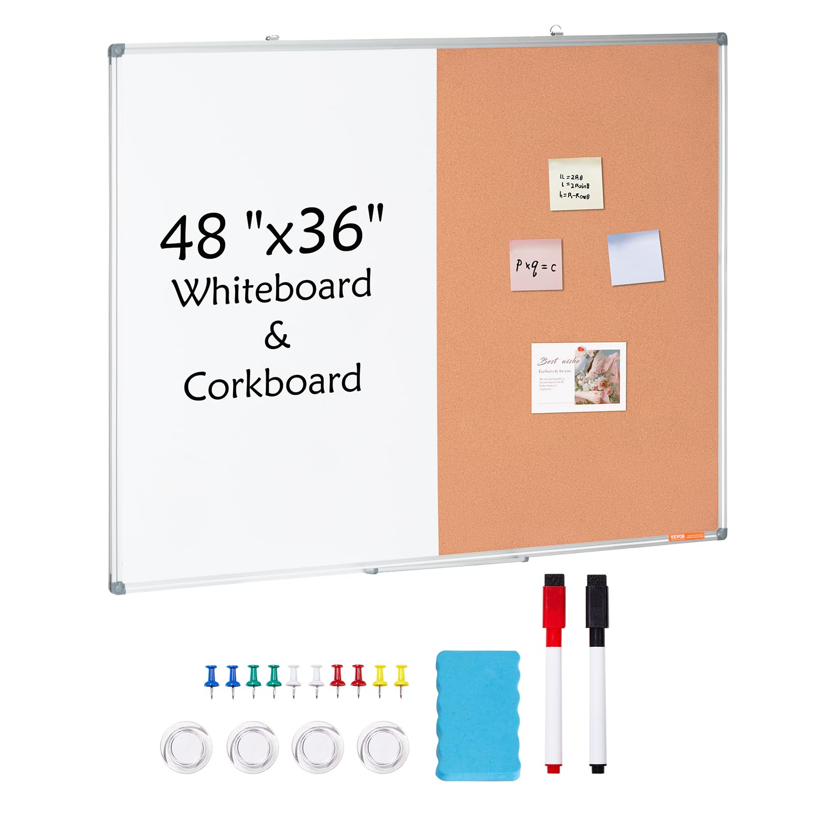 Vevor 48'X 36' Whiteboard & Cork Board Combo With Aluminum Frame For School Home