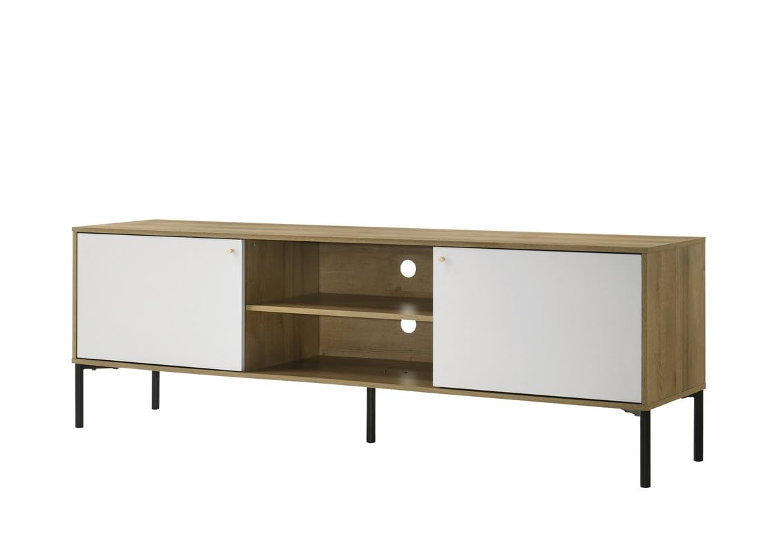 Burke 70 inch W White and Oak 2-Door TV Stand