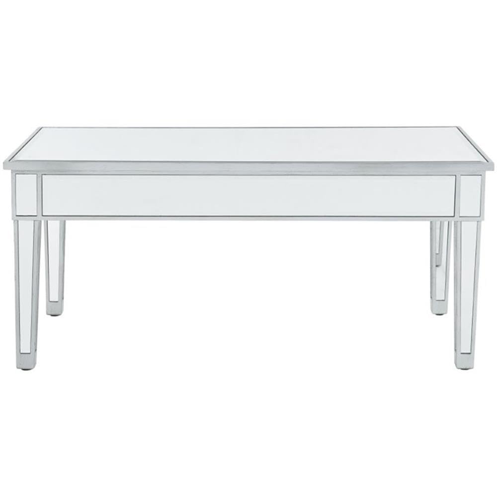 Elegant Decor Reflexion 40" Modern Mirrored Coffee Table in Antique Silver