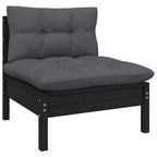 vidaXL Solid Pinewood Patio Lounge Set 9 Piece with Cushions Garden Outdoor Lawn Yard Terrace Balcony Wooden Seat Seating Furniture Black