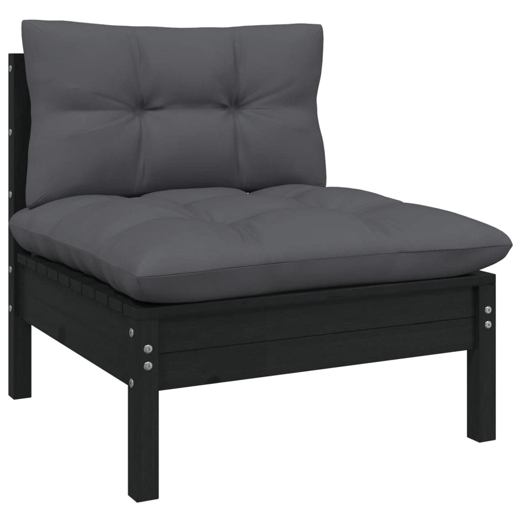 vidaXL Solid Pinewood Patio Lounge Set 9 Piece with Cushions Garden Outdoor Lawn Yard Terrace Balcony Wooden Seat Seating Furniture Black