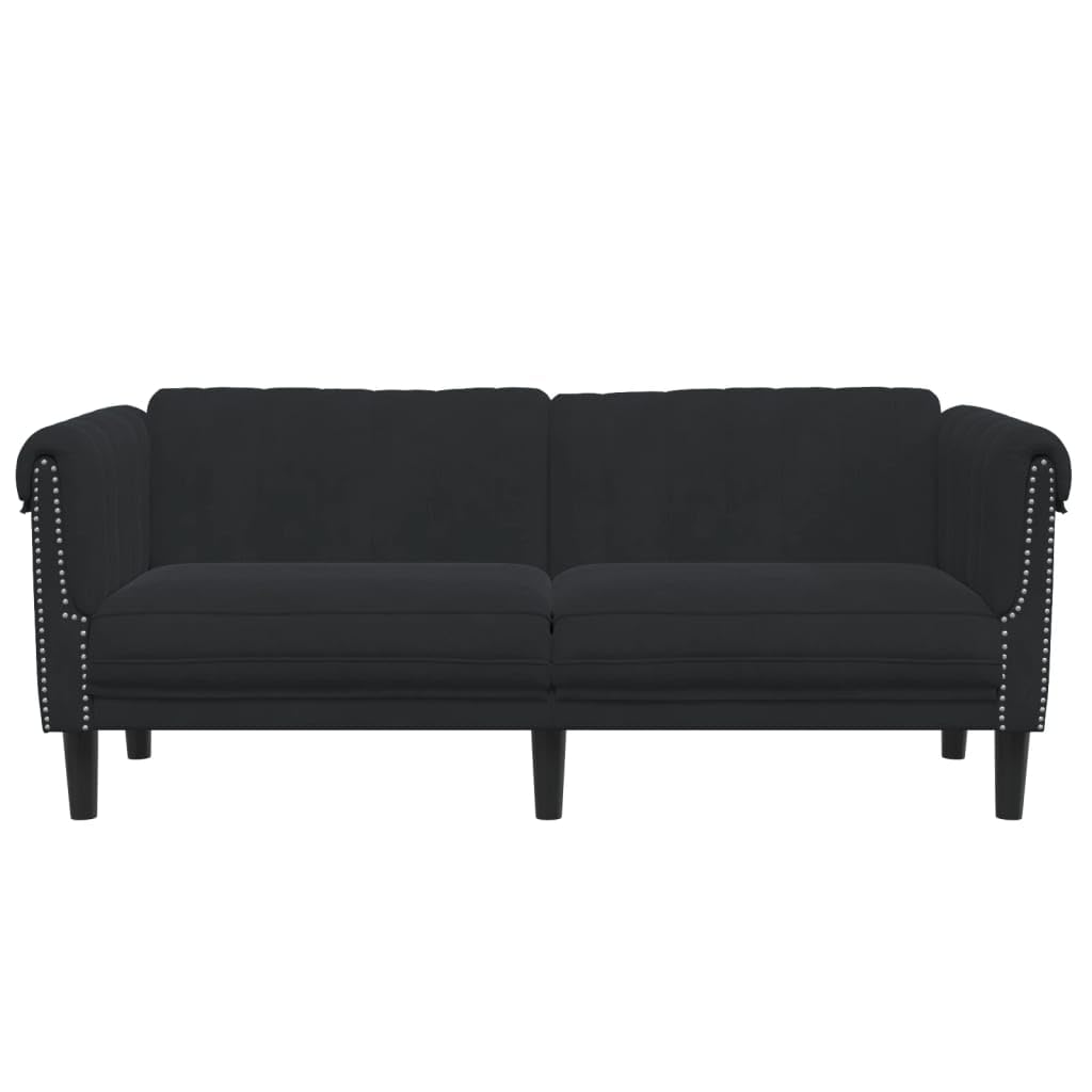 vidaXL Black Velvet 2-Seater Upholstered Loveseat - Modern Couch for Office/Living Room, Comfortable Padded Seating with Stable Wooden Legs