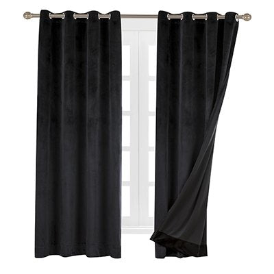 Cherry Home Luxury Velvet Blackout Curtains Panels With Grommet Draperies Eyelet 52Wx72L Inch Black, 2 Panels For Theater,Bedroo