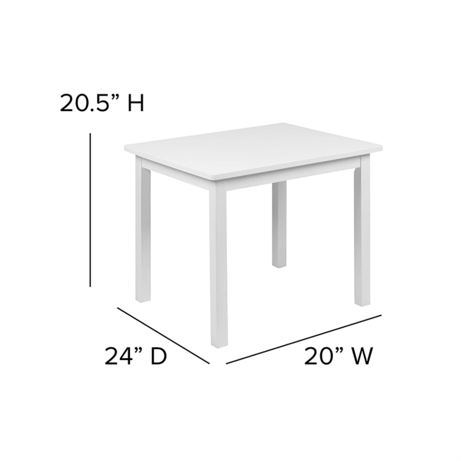 Flash Furniture Kyndl Kids Solid Hardwood Table and Chair Set for Playroom, Bedroom, Kitchen - 3 Piece Set - White