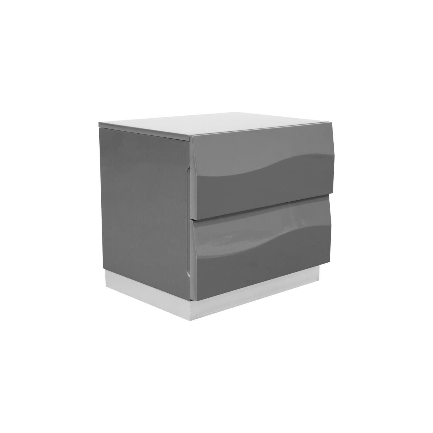 Best Master Leon 2-Drawer Poplar Wood Bedroom Nightstand In Gray High Gloss