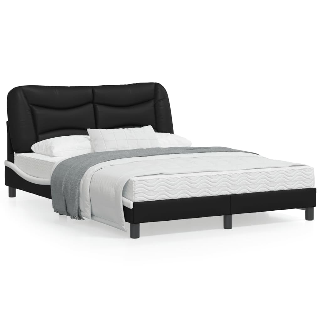 vidaXL Faux Leather Full Bed Frame with Headboard - Black/White 53.9"x74.8" - Modern Double Bed with Plywood Slats & Stuffed Cushion