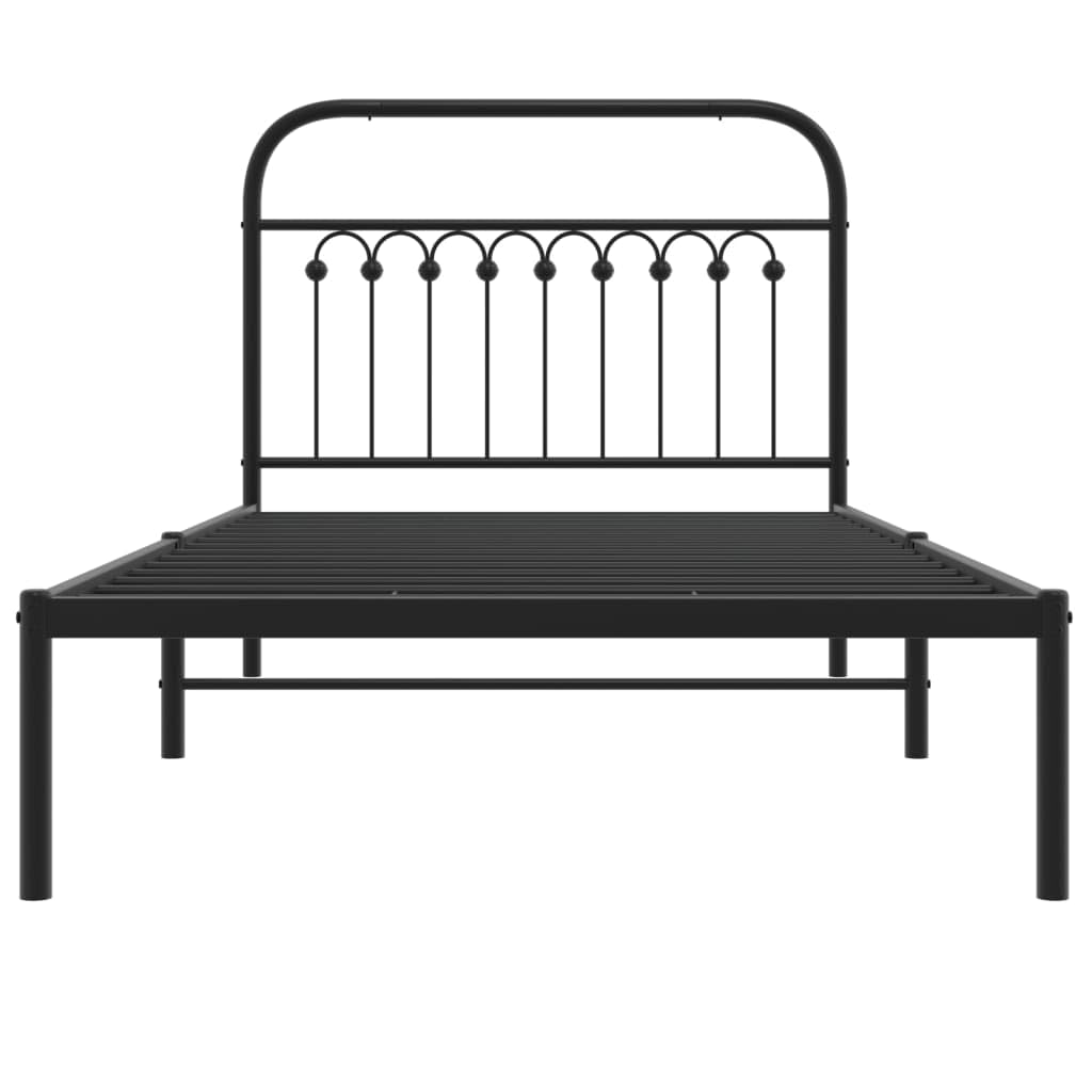 vidaXL Metal Bed Frame with Headboard - Single Bed 39.4" x 78.7" Steel Frame, Extra Storage Space, Black, Bedroom Decor